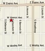Map of Broadway and Evans area